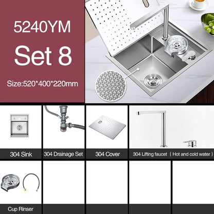 SUS 304 Island Hidden Kitchen Sink Rice Grain Embossing Prevent Scratches Handmade Bar Counter kitchen Sink With Cup Rinser