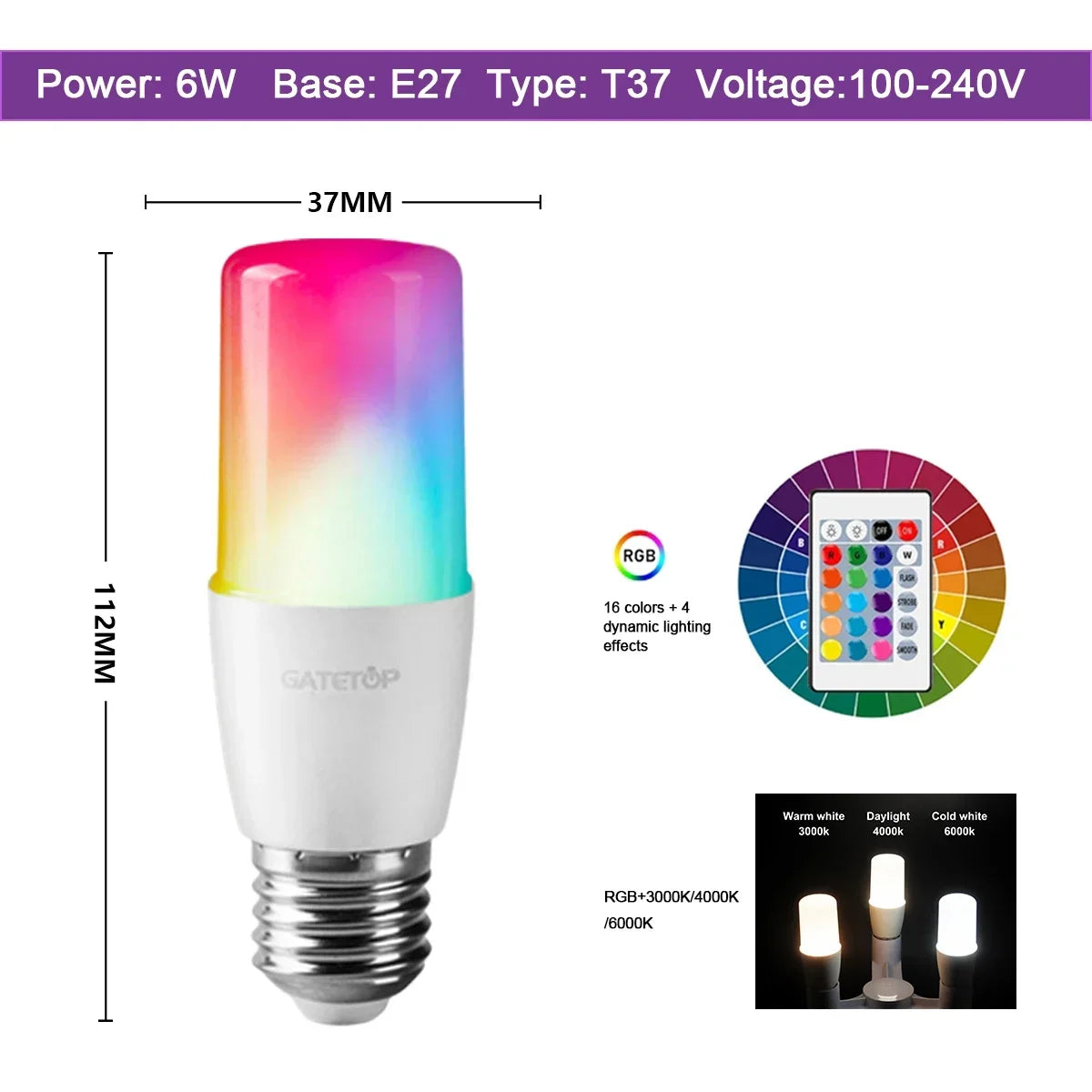 Smart RGBW LED Bulbs and Tubes Spotlight E27 GU10 E14 B22 with Infrared Remote Control for Family Party Decoration