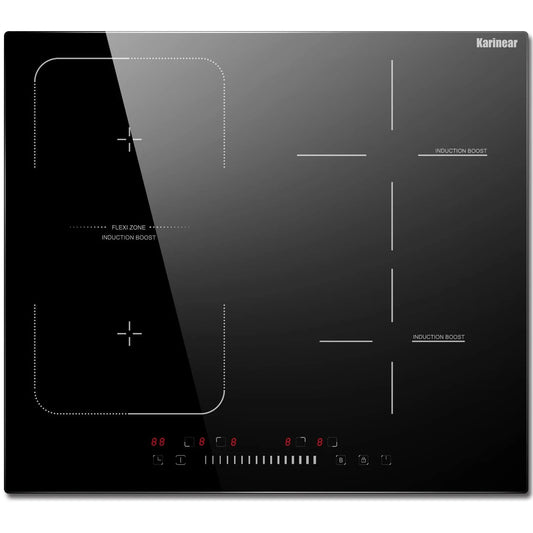 Karinear Built-in 4-Burner Induction Cooktop, electric Induction Hob with Flexzone, Slider Control, Timer, Boost Function, 7200W.