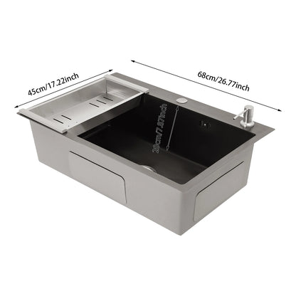 68 x 45 cm großes Waschbecken mit V-förmigem Abtropfkorb und Seifenspender, Anti-Überlauf-Küchenspüle, Edelstahlspüle