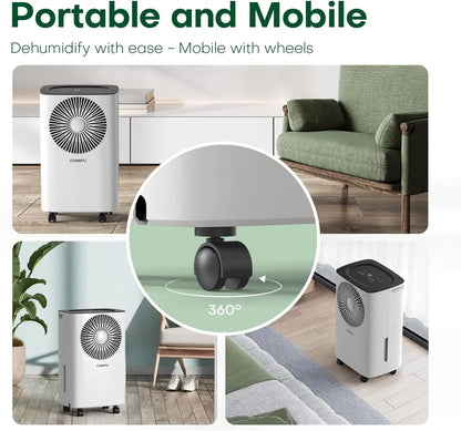 Dehumidifier Bedroom 12L/Day Continuous Drainage, 24H Timer, Automatic Defrost Humidity Control 2 Speed, Suitable for Room Home.