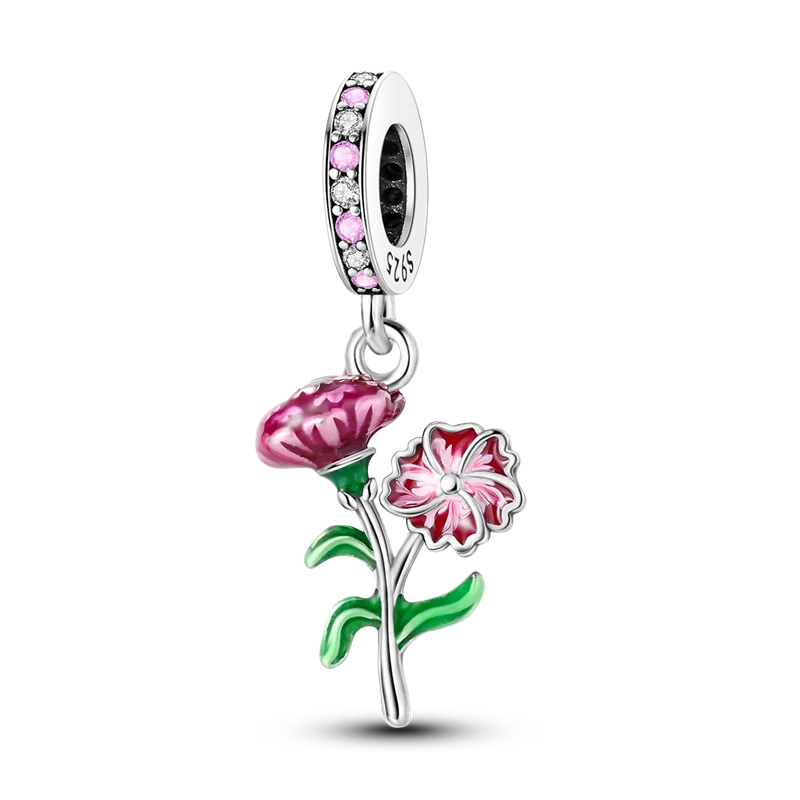 Flowers Series 925 Sterling Silver Sunflowers Tulip Carnation Charms Fit Original Bracelet  For Women Jewelry Making