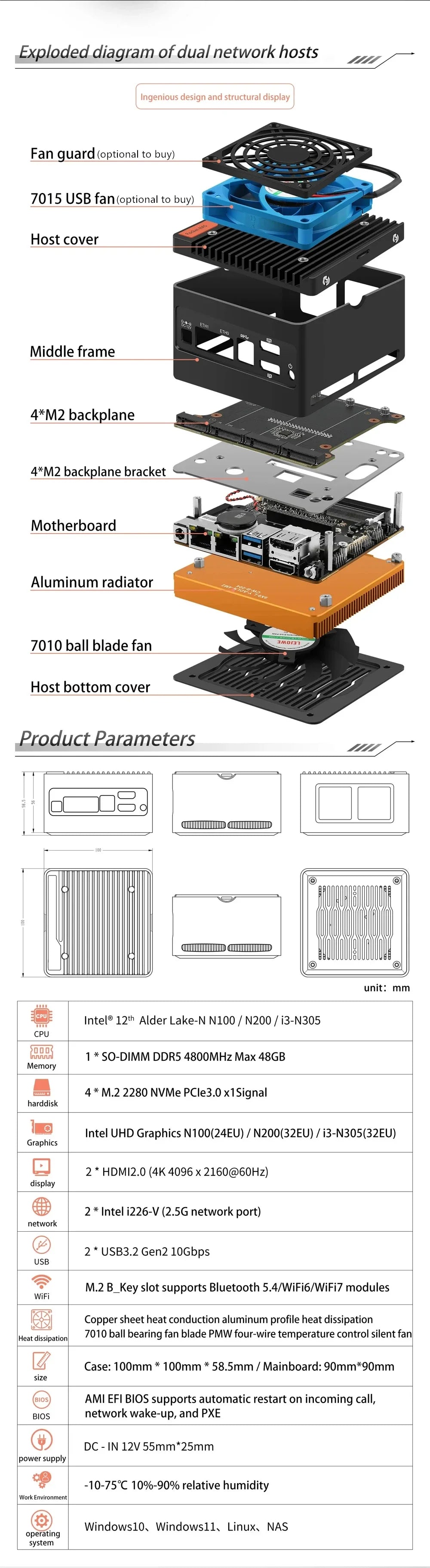 Mini PC Ιntel 12th Alder Lake-i3-N305 N100 Computer Windows 11 Pro Linux Ubuntu Dual LAN Home/Office Development NAS Computer.