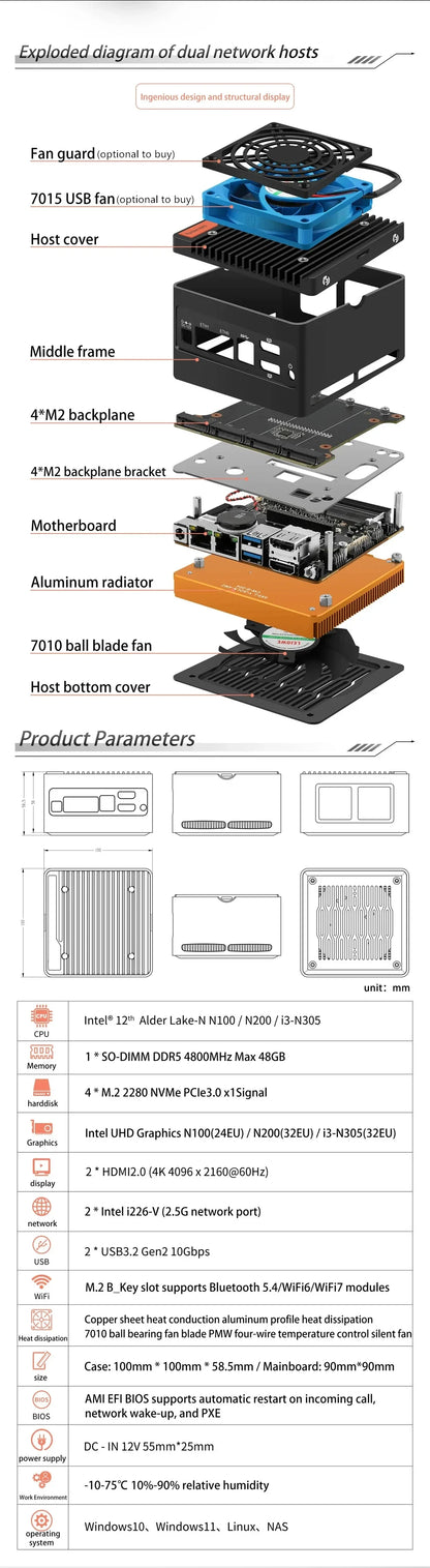 Mini PC Ιntel 12th Alder Lake-i3-N305 N100 Computer Windows 11 Pro Linux Ubuntu Dual LAN Home/Office Development NAS Computer.