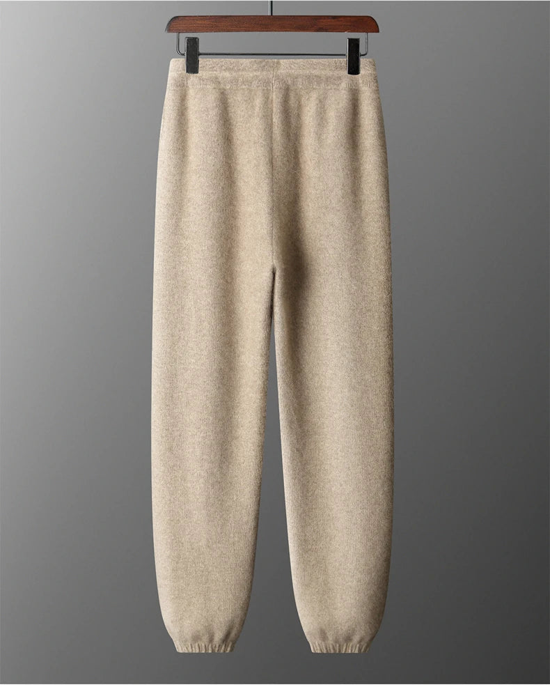 Autumn Winter New Thickened 100% Pure Cashmere Pants for Men High Waist Knitted Jogger Pants Solid Color Versatile Harem Pants.