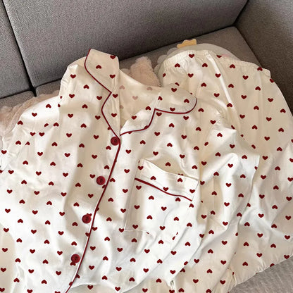 Neue Frühling und Herbst Damen Ins Stil Pyjamas Homewear Set Mädchen Gedruckt Liebe Lange Ärmeln Unterwäsche Pyjamas Homewear Set.