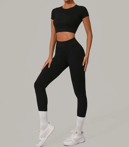 Seamless Yoga Sets Sports Fitness High Waist Hip Lift Tight Breathable Tracksuit Workout Clothing Gym Leggings Suit for Women.