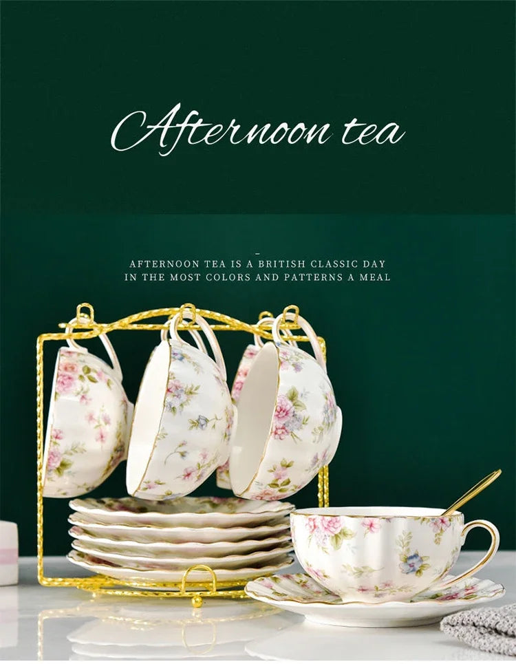 Tea Set Ceramic Coffee Cup Suit British Style High-Grade Bone China Golden edge Tea Cup And Saucer With A Spoon.