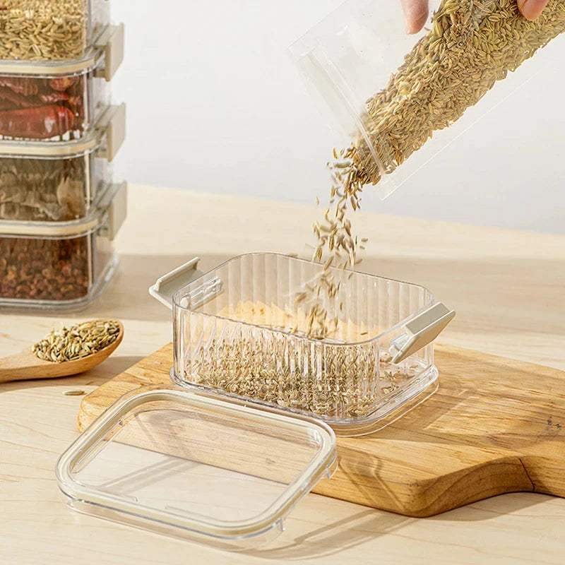 Stackable Spice Storage Boxes Plastic Seasoning Jar Multi-Layer Food Container Crisper Cereal Coffee Beans Sealed Organizers.