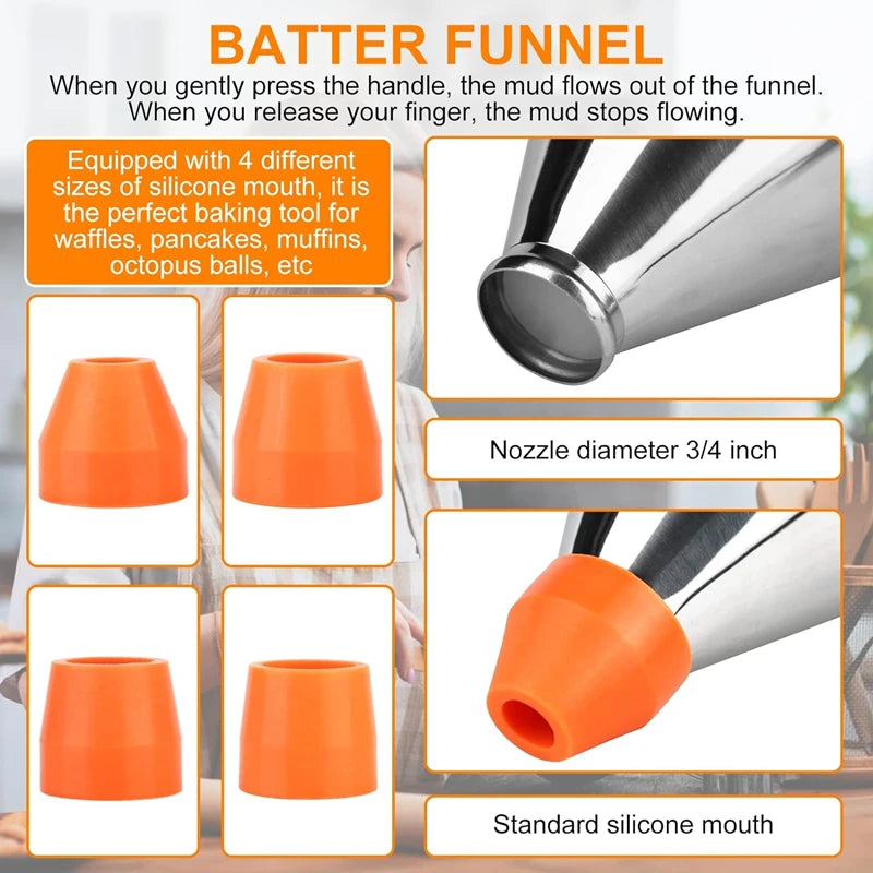 1200/600ml Stainless Steel Funnel Dispenser with Rack Cupcake Pancake Batter Maker Octopus Fish Ball Home Kitchen Baking Tools.