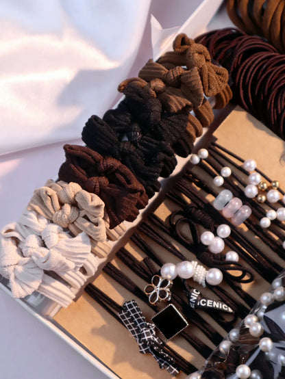 Fashionable Brown Hair Accessories Set for Women, Seamless Ponytail Holders Variety Hair Scrunchies For Women Lady.