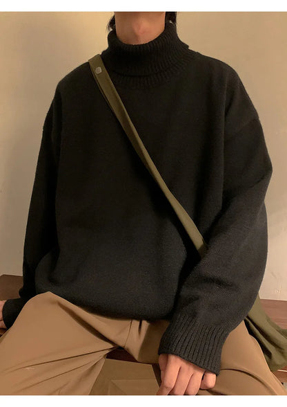 Turtleneck Men's Sweater Autumn 2025 New Knitted High Neck Pullover Streetwear Comfortable Fitness Tops Clothing Knitwear