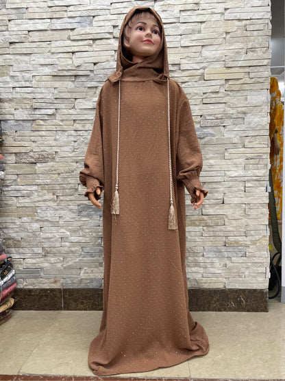 Eid Kids Cotton Prayer Garment Dress Muslim Girls Long Khimar Hijab Turkey Abaya Dresses Islamic Dress Full Cover Robe Ramadan.