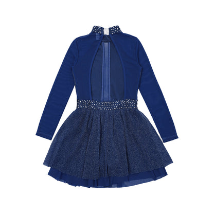 Kinder Mädchen Eiskunstlauf Kostüm Ballett lyrische Tanz gymnastik Trikot Kleid Langarm glänzend Mesh Performance Dance wear