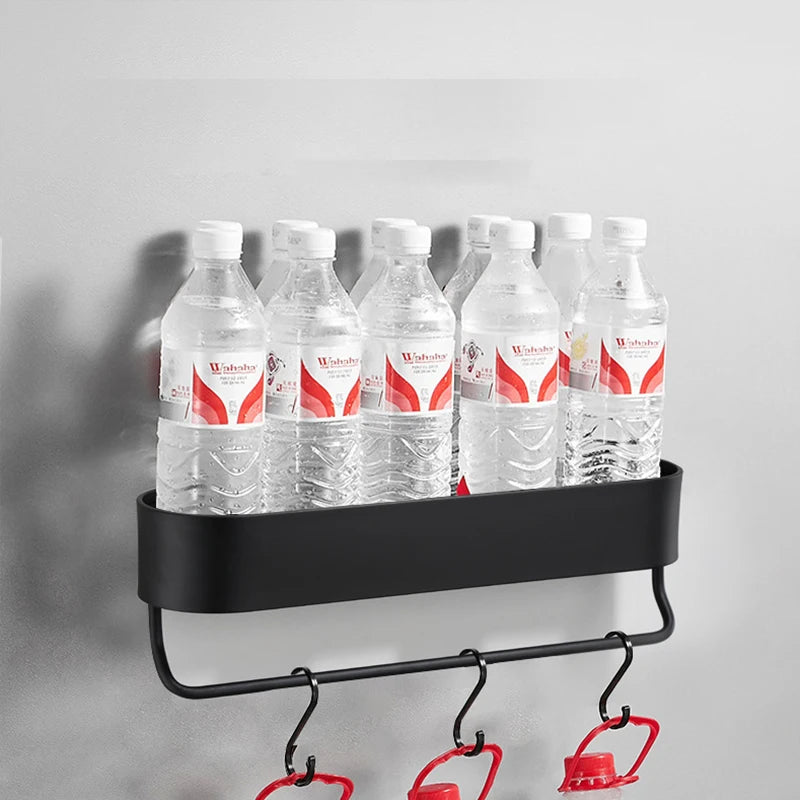 Nordic Badezimmer Regal Rack Kein Bohrer Wand Regale Bad Handtuch Halter Schwarz Dusche Lagerung Korb Bad Zubehör