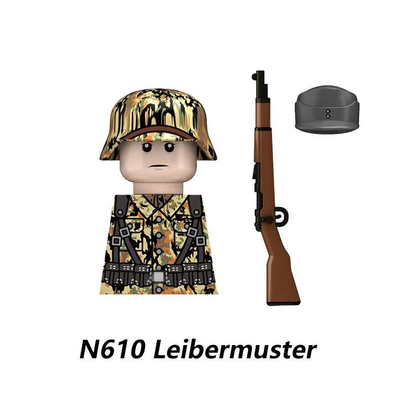 Military WWII Figure Building Blocks Accessories MP40 Rocket Launcher MG42 Officer Army Camouflage Soldier Pzf 98K Toy Gift N029