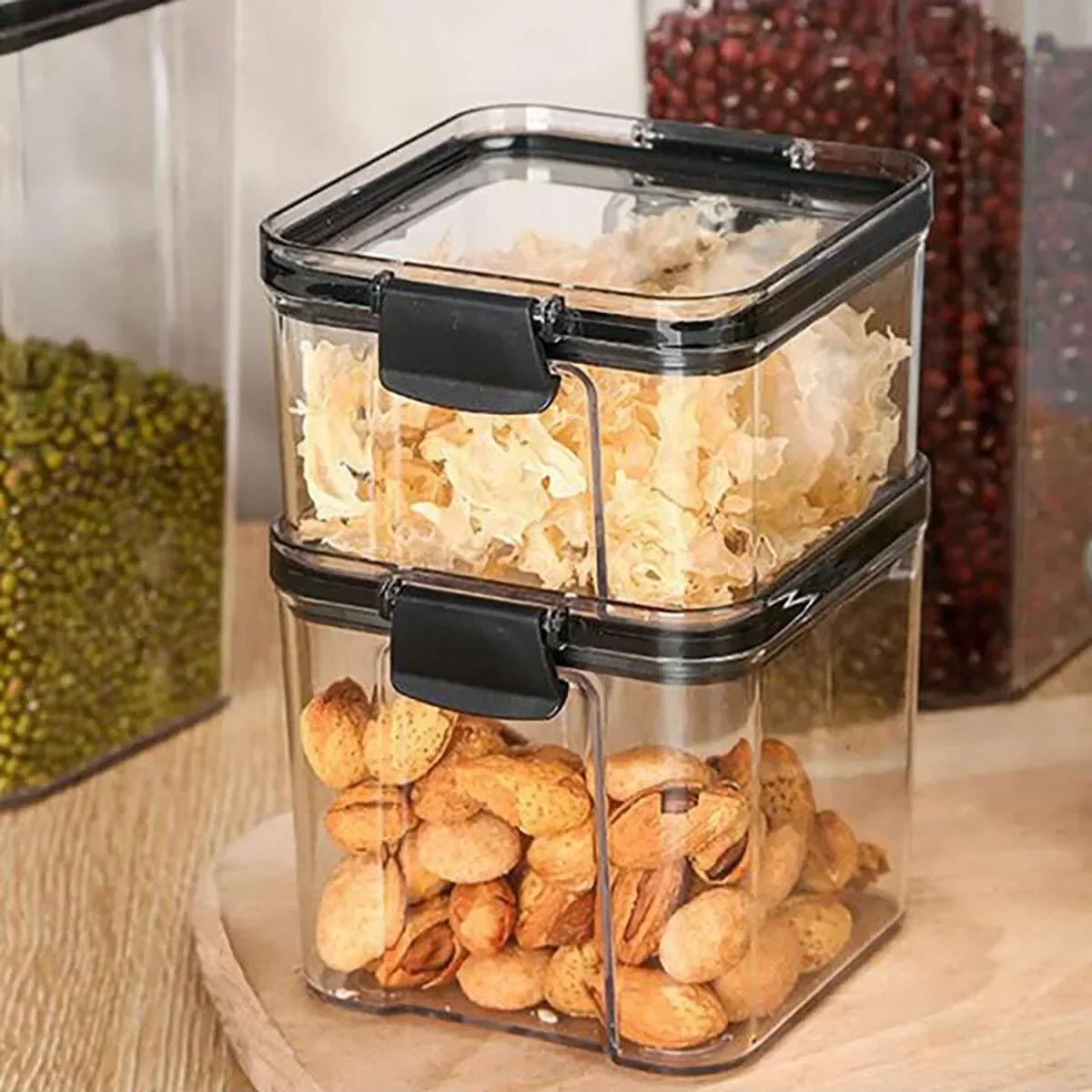 2pcs-Transparent sealed cans, plastic food cans, sealed square fresh-keeping boxes, dried fruits, spices, tea storage boxes.