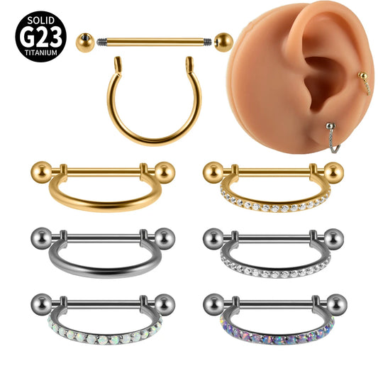 1PC ASTM F136 Titanium Ear Daith Rook Lobe Barbell Micro Zircon Hoop Earring Gold Plated Cartilage Piercing Jewelry.