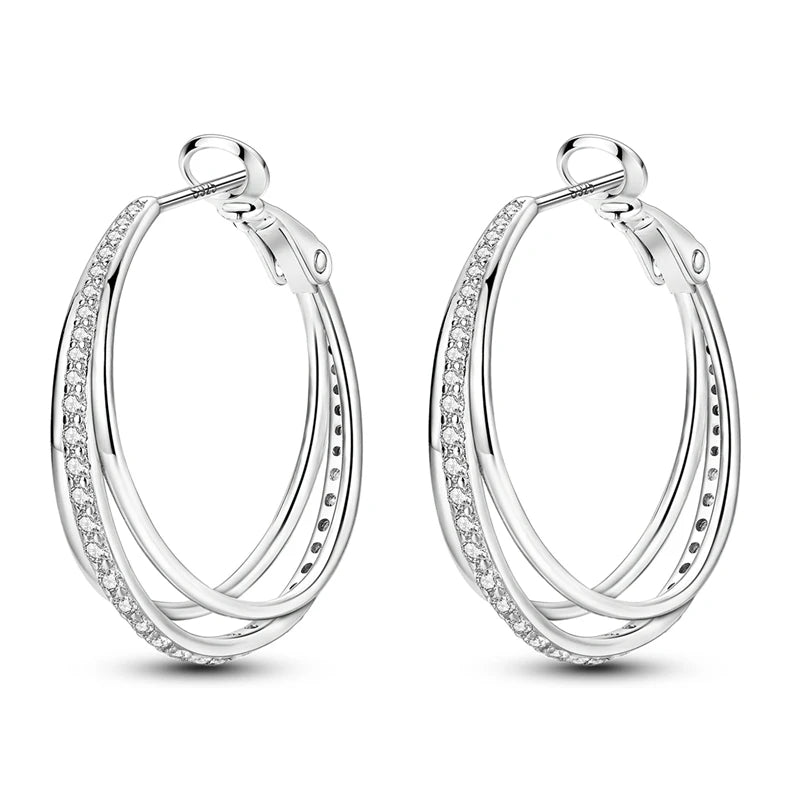 925 Sterling Silver Gold Color Circular Hoop Earrings Golden Earring Fit Original Charms Diy Fine Jewelry For Fashion Women