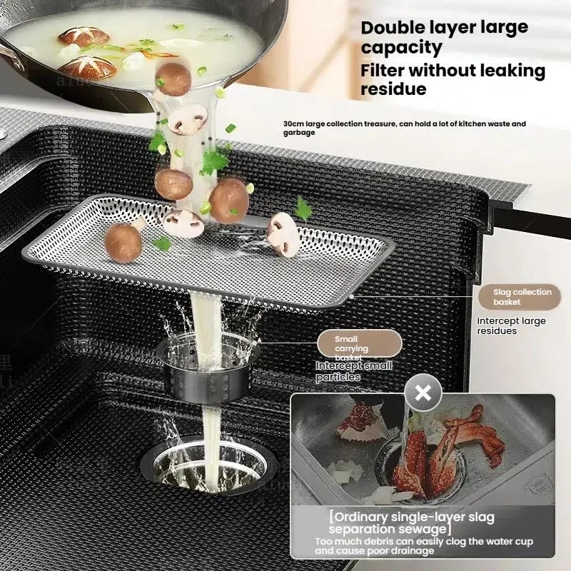 Gray 304 Stainless Steel Kitchen Sink Wash Dish Bowl Nano Embossing Large Single Slot Multifunctional Household Undermount Basin