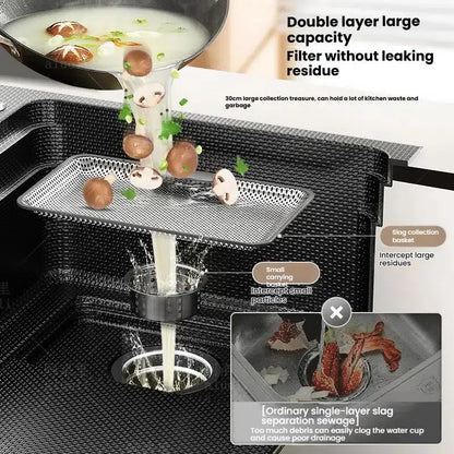 Gray 304 Stainless Steel Kitchen Sink Wash Dish Bowl Nano Embossing Large Single Slot Multifunctional Household Undermount Basin