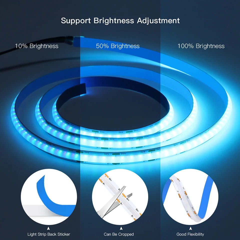 Tuya Wifi RGB /White/Warm White COB LED Strip Light Silica Gel Tube Tape Linear Dimmable Lighting work with Alexa Google Home.