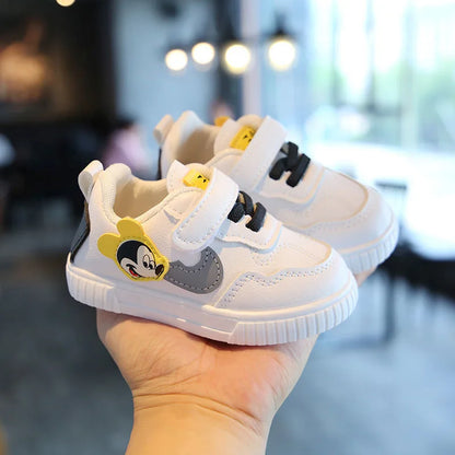 Disney White Casual Shoes For Baby Boy Girl Brand Children Sneaker Mickey Mouse Kids Shoes Toddler Walking Shoes Size 15-25.