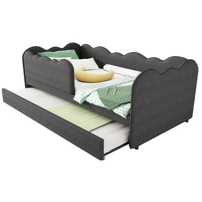 Gepolstertes Tagesbett 90x190cm, Tagesbett Schlafsofa mit ausziehbarem Bett 90x190cm, Kinderbett mit Gitter ohne Matratze