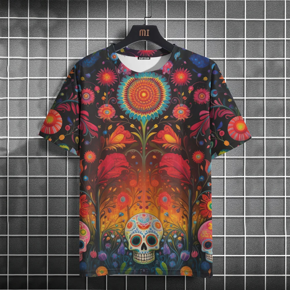 Mexican Skull Day of The Dead Graphic T Shirt for Men Womens Graffiti Clothing Horror Goth T-shirts Fashion Streetwear Tops Tees.