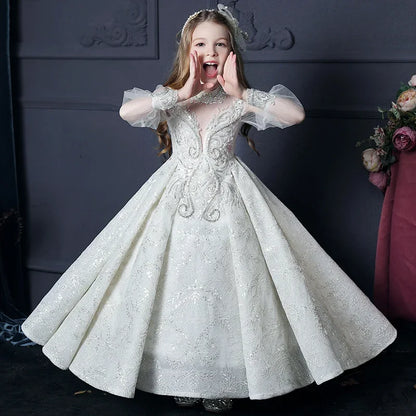 Mädchen Erstkommunion Kleid Blumen mädchen Hochzeit Pailletten Kleider für Kinder Klavier Leistung Vestidos Kinder Festzug Ballkleid.