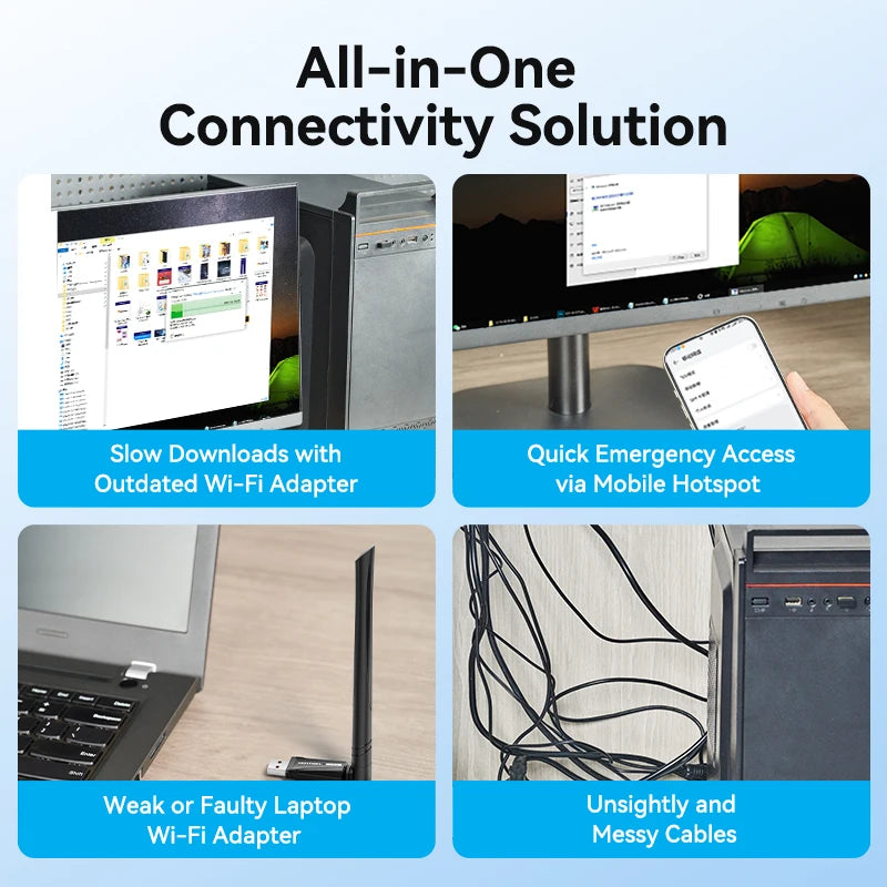 Vention New USB WiFi 6 Adapter 5G/2.4G 600Mbps Wireless WiFi Receiver Antenna Network Card Dongle LAN for Laptop PC Win 10/11.