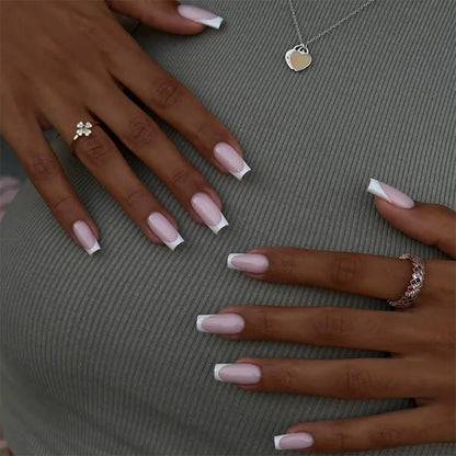 24Pcs Minimalist Short Square False Nail Solid White Color Press on Nails Wearable Reusable Fake Nails Tips for Women Girls 2025