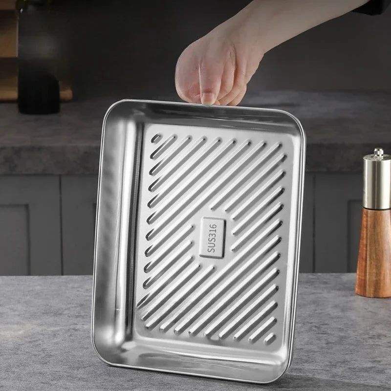 Stainless Steel Rectangular Tray with Lid Multi-Purpose Serving Plate for Dumplings BBQ Catering Food Storage Home Restaurant.