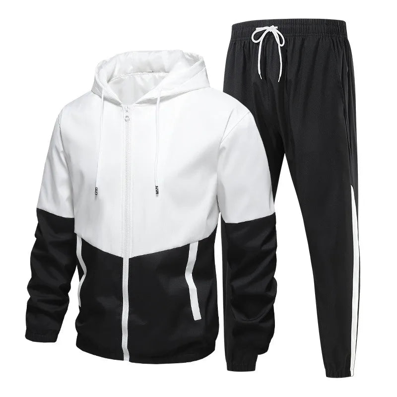 Spring and Autumn Men's Hooded Sports Leisure 2-piece Sets New Fashion Jacket and Pants Hip Hop Casual Running Sportswear Men.