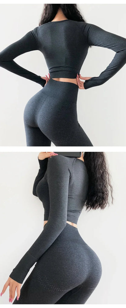 Seamless Yoga Shirt Women Fitness Long Sleeve Crop Top Workout Tops Gym Clothes Sportswear Running T-shirts.