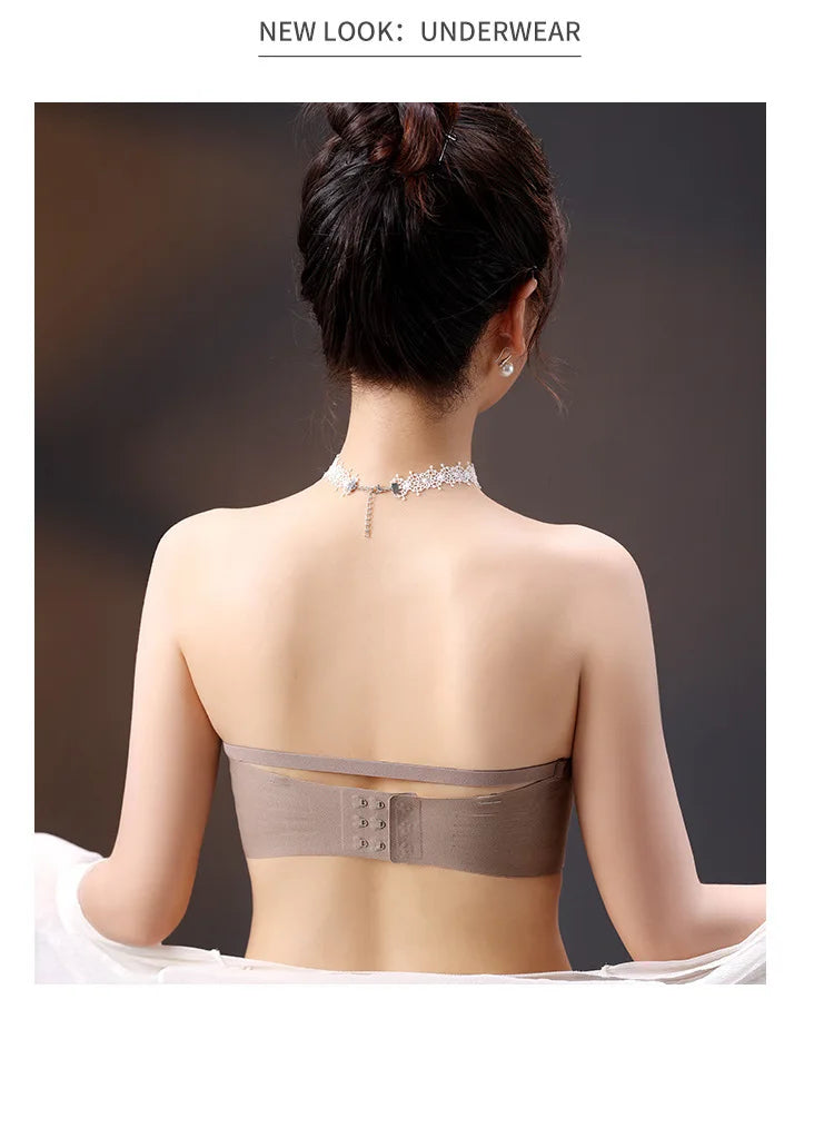 Women's Invisible Strapless Bra Front Buckle Design Anti-Slip Small Chest Gathering Markless All-match Beautiful Underwear