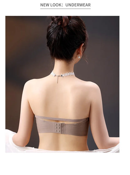 Women's Invisible Strapless Bra Front Buckle Design Anti-Slip Small Chest Gathering Markless All-match Beautiful Underwear