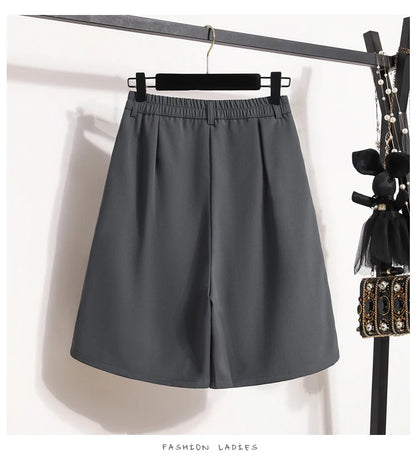 Women's A-Line High Waisted Wide Leg Short Pants Plus Size Casual Suit Shorts Summer 2025 Oversized Loose Five Quarter Pants.