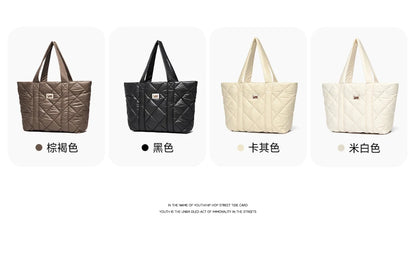 LEE Large Soft Puffer Bag Women Big Size College Students Laptop Book Quilted Tote Bag Lady Down-filled Shopping School Bags