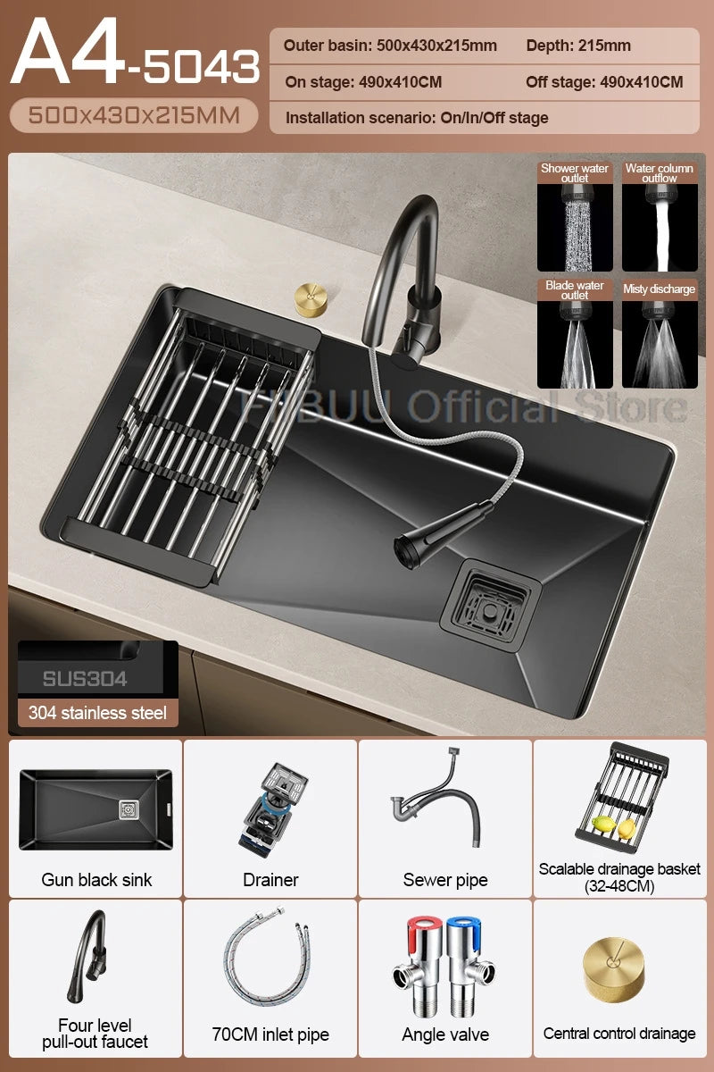 304 Stainless Steel Kitchen Sink Single Bowl Thickened Material Undermount Basin Vegatable Workstation With Drain Accessories