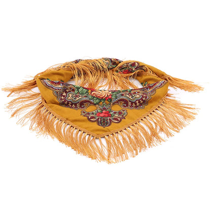 Women Luxury Floral Printed Russian Scarf Ukrainian Fringed Square Scarves Babushka Handkerchief Head Wraps Travel Shawl