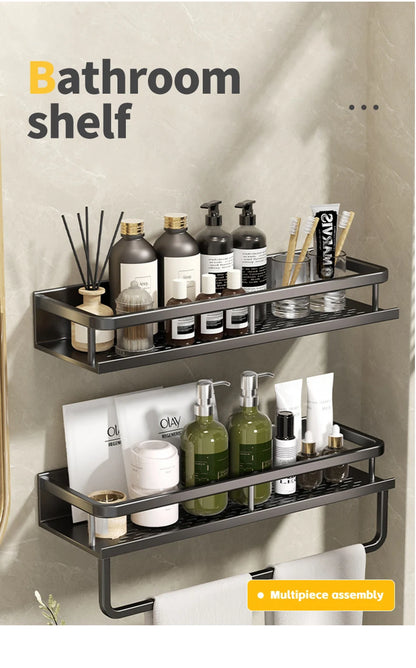 Bad Regal Make-Up Lagerung Organisatoren Aluminium Dusche Shampoo Handtuch Rack Regale Kein Bohrer Wand Regal Bad Zubehör