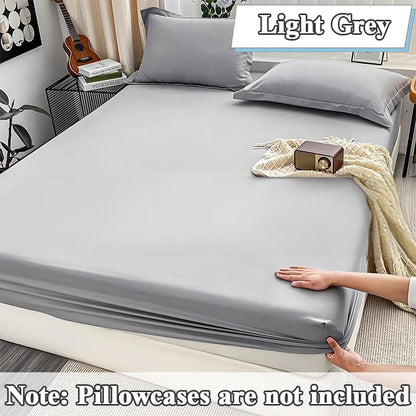 1Pc Fitted Bed Sheet With Elastic Band Solid Color Anti-slip Adjustable Mattress Cover for Single Double (No Pillowcase）