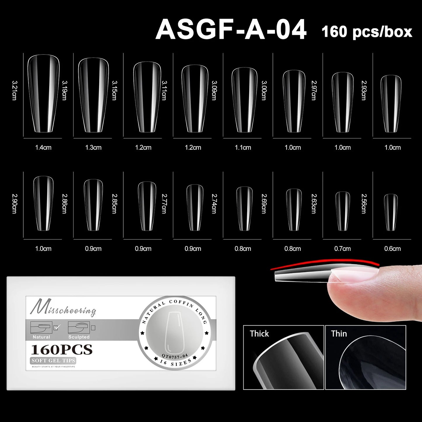 16 Sizes Curved Arch Soft Gel False Nail Tips Full Cover Press on Almond Capsules French Coffin Artificial Fake Nails Extension