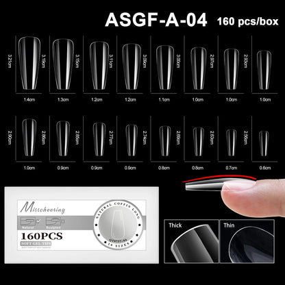 16 Sizes Curved Arch Soft Gel False Nail Tips Full Cover Press on Almond Capsules French Coffin Artificial Fake Nails Extension