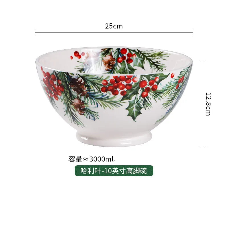 1PC Creative Kitchen Ceramic Plates Exquisite Christmas Tableware Steak Pasta Salad Plates High-quality Ceramic Dinner Plates