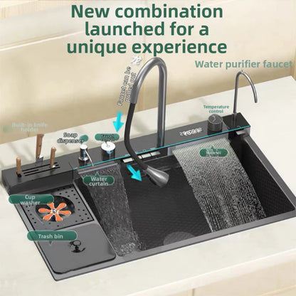 spülbecken küchen new design High-end kitchen sink Knife holder with integrated whale-shaped faucet storage trash can 82*48cm