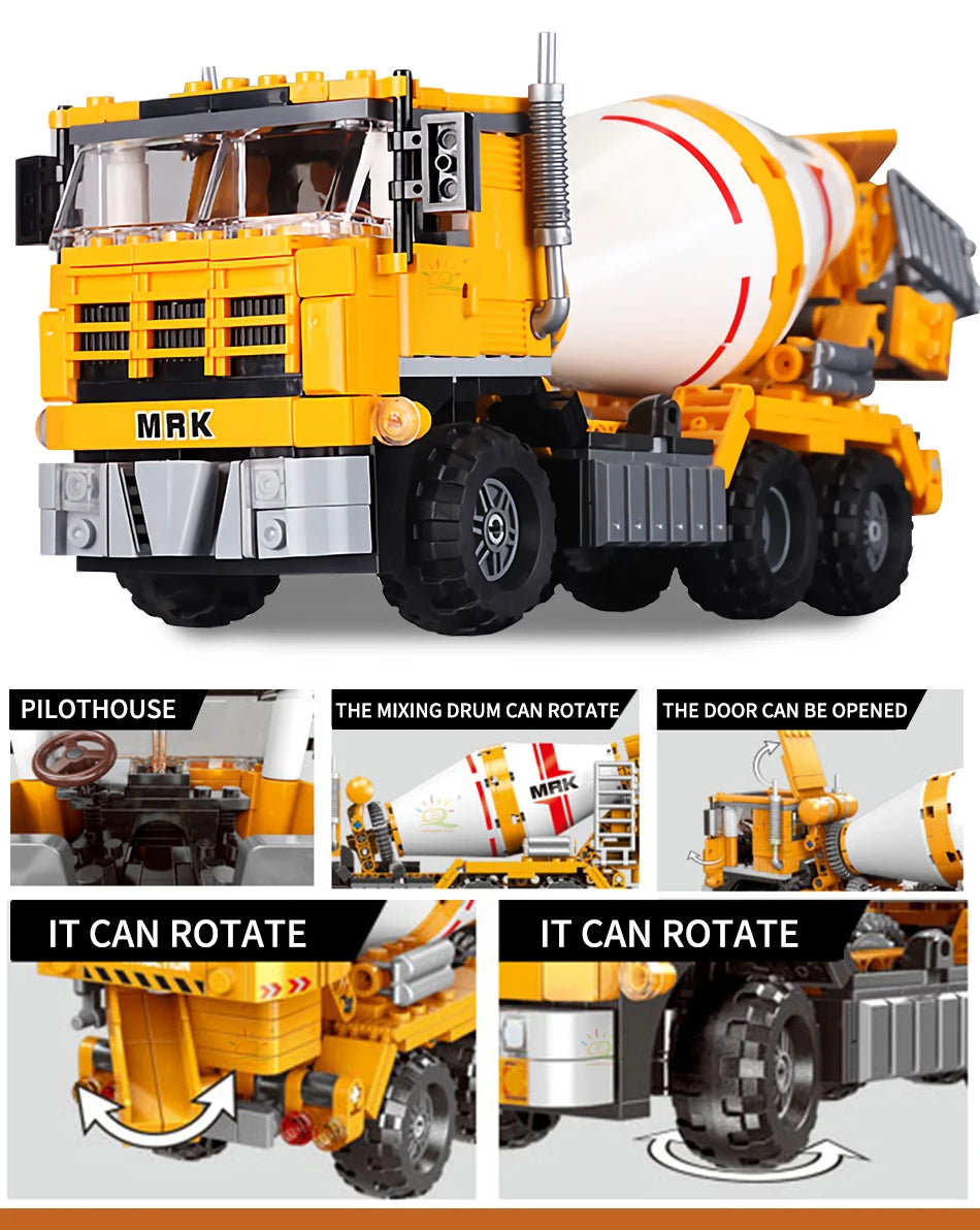 HUIQIBAO Engineering Truck Building Blocks Vehicle Excavator Bulldozer Crane Car Bricks City Construction Toys For Children Boys
