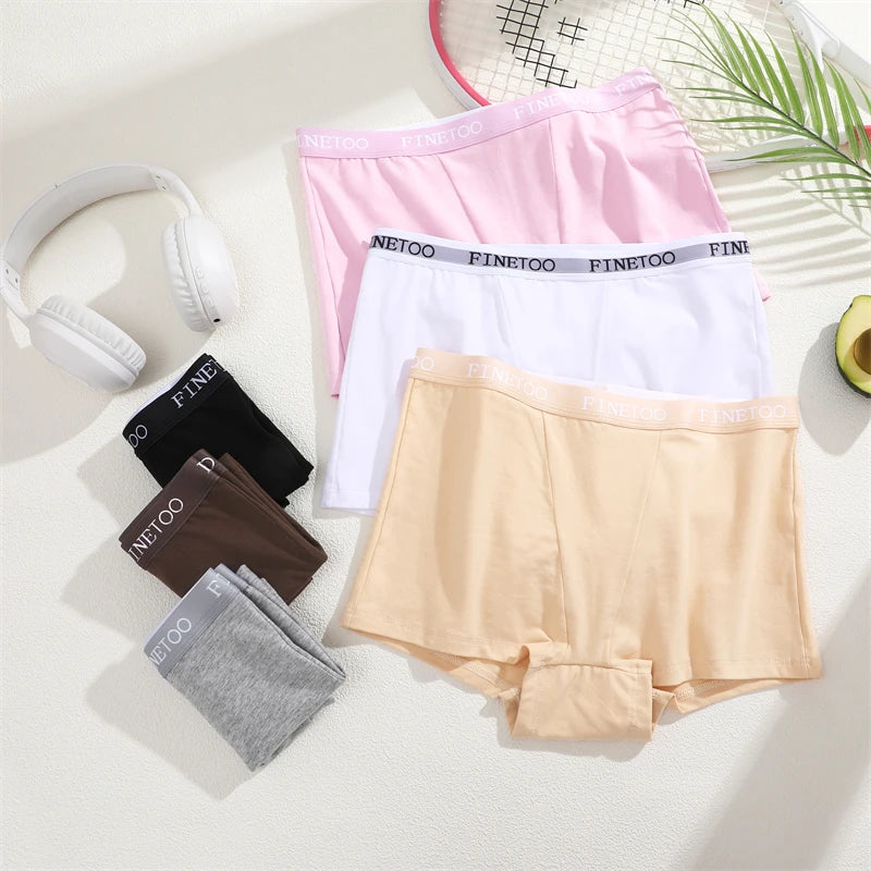 3Pcs Women's Panties Cotton Seamless Sports Boxers Underwear Female Solid Color Briefs Lingerie Intimate Underpant Finetoo S-XXL.