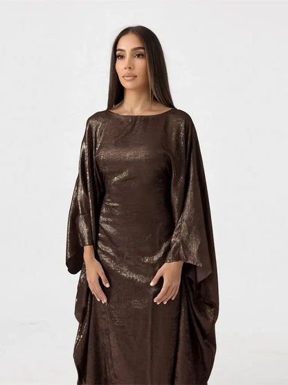 Gradient Color Shiny Batwing Satin Maxi Abaya Dubai Luxury 2024 Abayas For Women Muslim Kaftan Dress Islam Caftan Marocain Femme.
